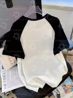 Plus Size Women's Y2k Star Design Pattern Printed T-shirts Summer Minimalist Casual Texture High Quality Loose Pullover Tops