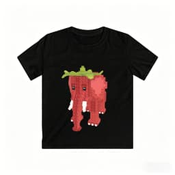 Strawberry Elephant Pixel Print Kids T-Shirt Loose Breathable Cotton Soft Machine Washable for School Casual Sport Daily Wear