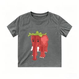 Strawberry Elephant Pixel Print Kids T-Shirt Loose Breathable Cotton Soft Machine Washable for School Casual Sport Daily Wear