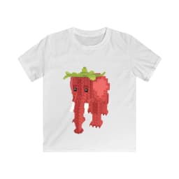 Strawberry Elephant Pixel Print Kids T-Shirt Loose Breathable Cotton Soft Machine Washable for School Casual Sport Daily Wear