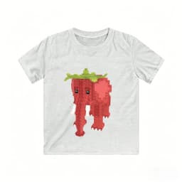 Strawberry Elephant Pixel Print Kids T-Shirt Loose Breathable Cotton Soft Machine Washable for School Casual Sport Daily Wear