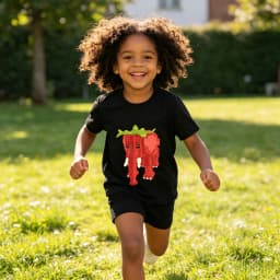 Strawberry Elephant Pixel Print Kids T-Shirt Loose Breathable Cotton Soft Machine Washable for School Casual Sport Daily Wear