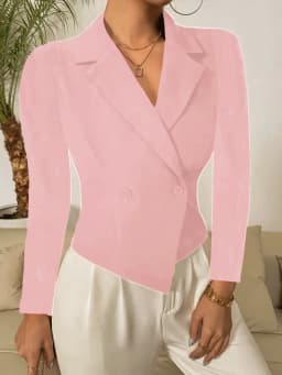 Women Casual Slim Ruched Buttons Blazers Notch Lapel Work Office Blazer