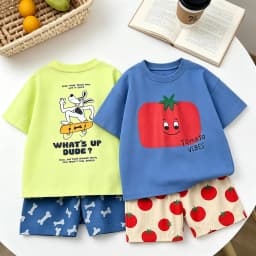 Fashion Costume Short-sleeved Shorts Outfits Summer Child Cartoon Tshirt Full Print Shorts 2Piece Set Toddler Cute Tees+Shorts