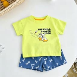 Fashion Costume Short-sleeved Shorts Outfits Summer Child Cartoon Tshirt Full Print Shorts 2Piece Set Toddler Cute Tees+Shorts