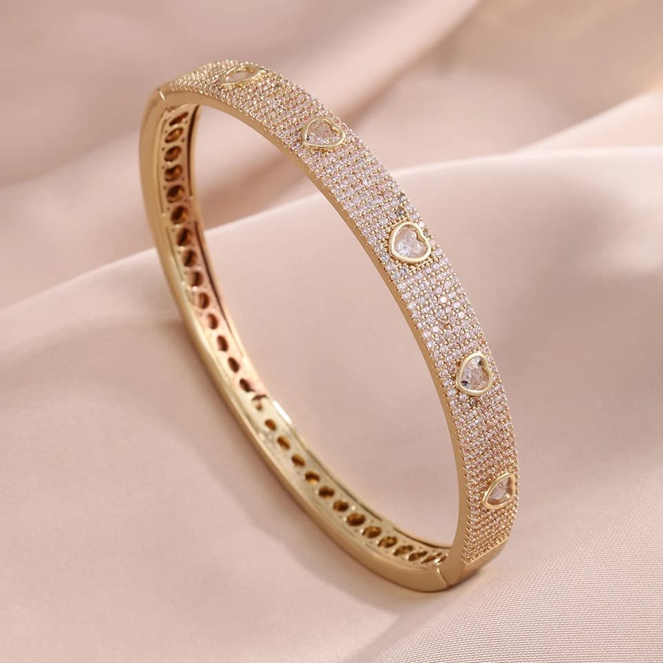 ZAKOL New Nickel Free Micro Paved Heart Cubic Zirconia Bracelet for Women Sparking CZ Sliver/Gold Color Luxury Jewelry Gifts
