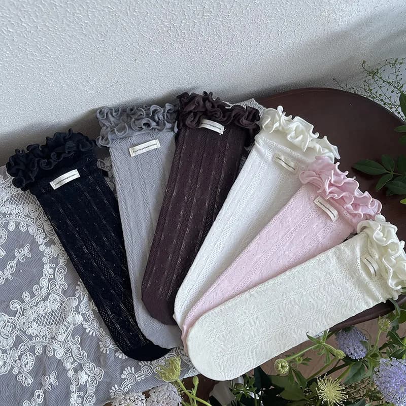 Japanese Style Kids Girls Mesh Eyelet Lace Socks Princess Breathable Knee High Socks Spring Children Sweet Stocking