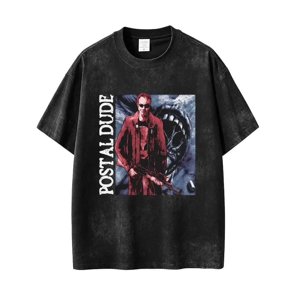 Postal Dude Vintage Acid Washed T Shirt Men Women Horror Gothic Rock T-shirt Male Fashion Oversized Short Sleeves T-shirts Tops