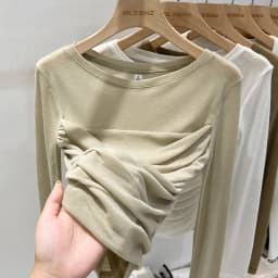 Zjaiss 2026 Spring Summer Mesh Thin Long Sleeve Women's T-Shirt Irregular Waist Cinched Inner Base Top Elegant Sexy Skinny Tee