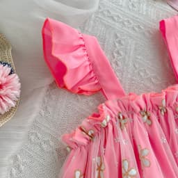 Girls Sweet Dresses Summer Daisy Mesh Suspender Strapless Flying Sleeve Dress Girl's Flowery Cute Kids Clothes