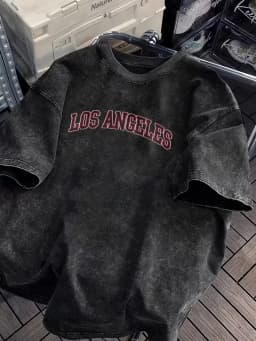 Vintage Washed Los Angeles Arch Letter Graphic T-Shirt, Retro USA City Casual Washed Black Crew Neck Short Sleeve Unisex Top