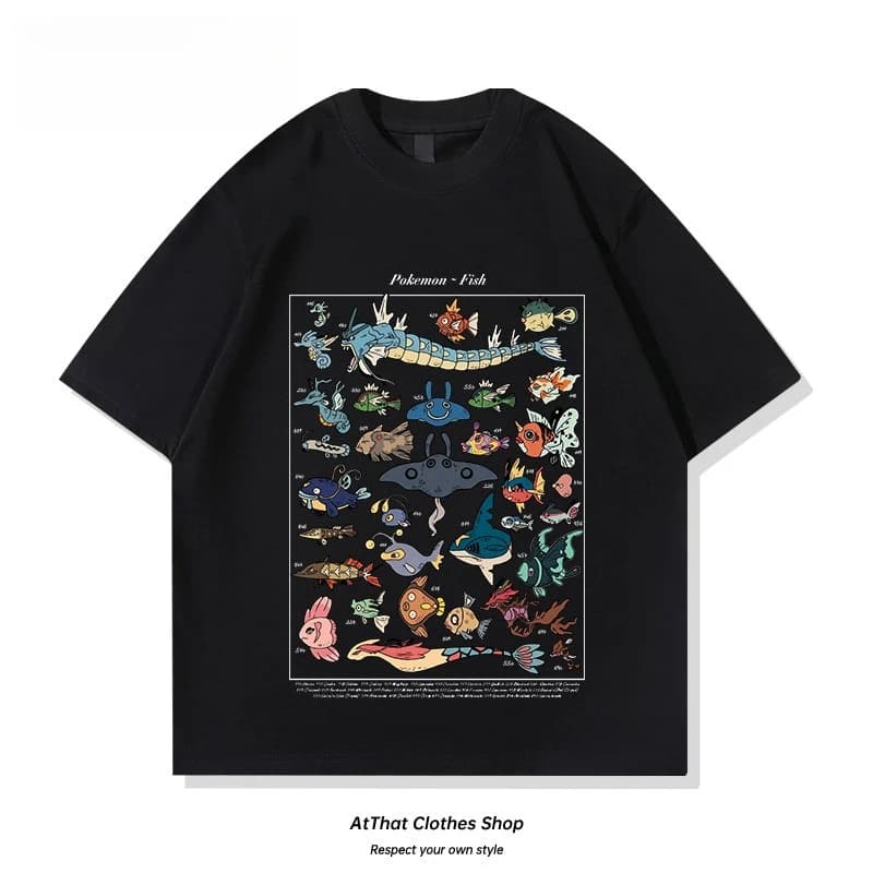 Men/Women/Kids Pokemon Water Type Fish Species Collection Graphic T-Shirt 2026 Summer Cotton Matching Family Tee Streetwear Tops