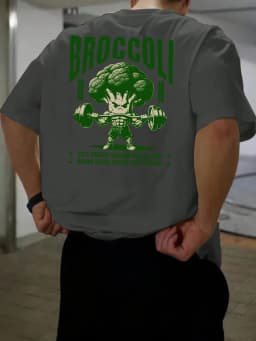 Stylish 100 Cotton Mens T shirt Featuring Green Broccoli Gym Character Ideal for Summer Urban Style and Workouts