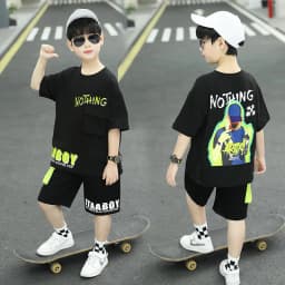 Kpop Boys Clothes Sets 2026 Summer Teen Kids Fashion Letter Print Short Sleeve T-shirt+Shorts 2Pcs Children Tracksuit Outfits