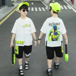 Kpop Boys Clothes Sets 2026 Summer Teen Kids Fashion Letter Print Short Sleeve T-shirt+Shorts 2Pcs Children Tracksuit Outfits