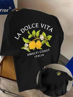 Amalfi Coast Lemon Branch Print with La Dolce Vita Text on 100 Cotton Mens T Shirt Great for Summer Vacation and Casual Outings