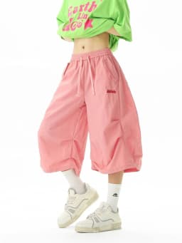 Embroidered Quick-dry Shorts for Men Summer Outdoor Mountain-style Wide-leg Cropped Pants Loose Casual