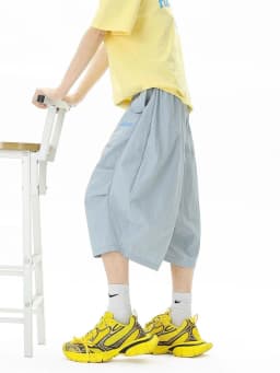 Embroidered Quick-dry Shorts for Men Summer Outdoor Mountain-style Wide-leg Cropped Pants Loose Casual