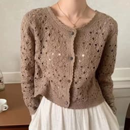 Women's Long Sleeve Button Down Crochet Blouse Open-Knit Floral Lace Cardigan Jacket French Chic Spring Autumn 2026