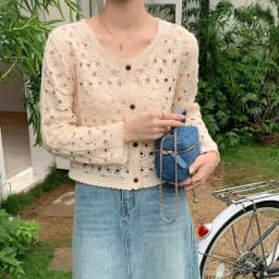 Women's Long Sleeve Button Down Crochet Blouse Open-Knit Floral Lace Cardigan Jacket French Chic Spring Autumn 2026