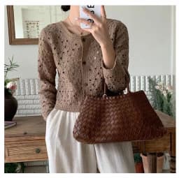 Women's Long Sleeve Button Down Crochet Blouse Open-Knit Floral Lace Cardigan Jacket French Chic Spring Autumn 2026