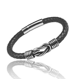 Men Black Leather Bracelet Stainless Steel Infinity Knot Charm Braided Wristband Fashion Bangle Male Jewelry Birthday Gift