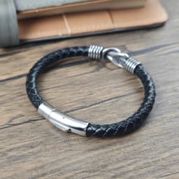 Men Black Leather Bracelet Stainless Steel Infinity Knot Charm Braided Wristband Fashion Bangle Male Jewelry Birthday Gift
