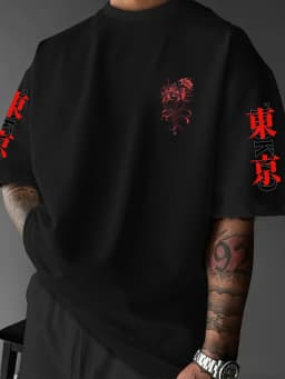 Bian An Hua Art Illustration with "DEATH FLOW" English Elements, European and American Adult Men's Casual Round Neck T-shirt