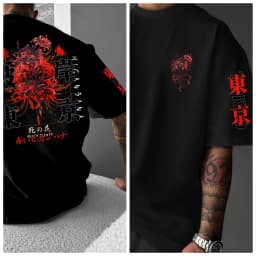 Bian An Hua Art Illustration with "DEATH FLOW" English Elements, European and American Adult Men's Casual Round Neck T-shirt