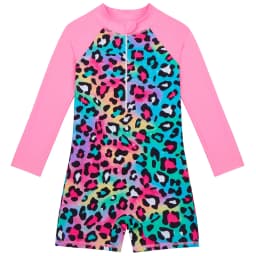 Kids Girl Swimsuit One Piece Girl's Swimwear Rash Guard Set Zipper Front Long Sleeve Leopard Print Bathing Suit for Beach 3-15Y