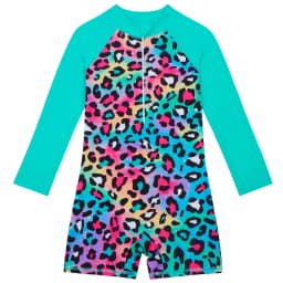 Kids Girl Swimsuit One Piece Girl's Swimwear Rash Guard Set Zipper Front Long Sleeve Leopard Print Bathing Suit for Beach 3-15Y