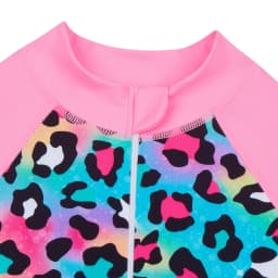 Kids Girl Swimsuit One Piece Girl's Swimwear Rash Guard Set Zipper Front Long Sleeve Leopard Print Bathing Suit for Beach 3-15Y