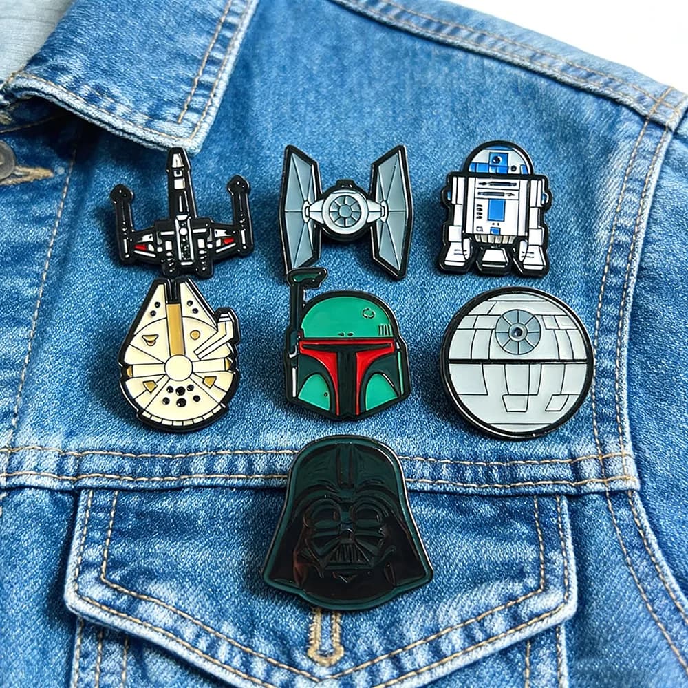 7pcs Star Wars Brooch Set for Women Enamel Pins - Stormtrooper Darth Vader Millennium Falcon Movie Metal Badge Jewelry Gift
