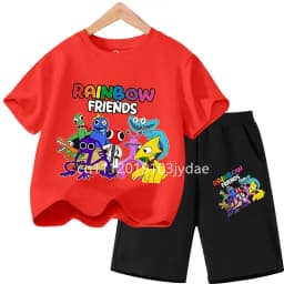 Summer Short Sleeve Tshirt Set Cartoon Tee Tops Game Anime Shirts Camiseta Kids Rainbow T-shirt Friends Girls Boys Clothes