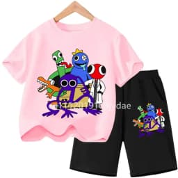 Summer Short Sleeve Tshirt Set Cartoon Tee Tops Game Anime Shirts Camiseta Kids Rainbow T-shirt Friends Girls Boys Clothes