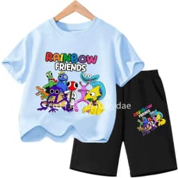 Summer Short Sleeve Tshirt Set Cartoon Tee Tops Game Anime Shirts Camiseta Kids Rainbow T-shirt Friends Girls Boys Clothes