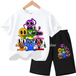 Summer Short Sleeve Tshirt Set Cartoon Tee Tops Game Anime Shirts Camiseta Kids Rainbow T-shirt Friends Girls Boys Clothes