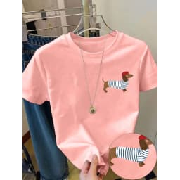 Spring and Summer Casual Simple and Fashionable Women T-shirt Cartoon Style Sausage Dog Print Short Sleeved Pure Cotton T-shirt