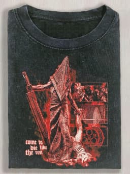 Vintage Pyramid Head Print Washed T-Shirt High-Quality Loose-Fit Versatile Tee Soft Breathable Comfortable Fabric Streetwear