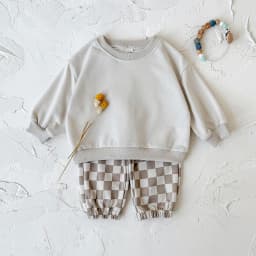 New Design Minimalist Baby Girl Clothes Spring Fall Solid Top+Casual Checked Pants Sets Baby Boy Clothing
