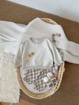 New Design Minimalist Baby Girl Clothes Spring Fall Solid Top+Casual Checked Pants Sets Baby Boy Clothing