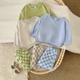 New Design Minimalist Baby Girl Clothes Spring Fall Solid Top+Casual Checked Pants Sets Baby Boy Clothing