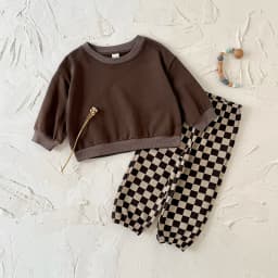 New Design Minimalist Baby Girl Clothes Spring Fall Solid Top+Casual Checked Pants Sets Baby Boy Clothing