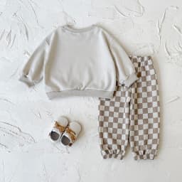 New Design Minimalist Baby Girl Clothes Spring Fall Solid Top+Casual Checked Pants Sets Baby Boy Clothing
