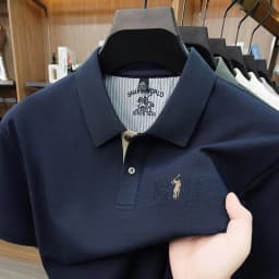 High end brand embroidered short sleeve POLO shirt men's lapel Golf top summer silk cotton fashion business casual Paul T-shirt