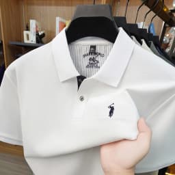 High end brand embroidered short sleeve POLO shirt men's lapel Golf top summer silk cotton fashion business casual Paul T-shirt