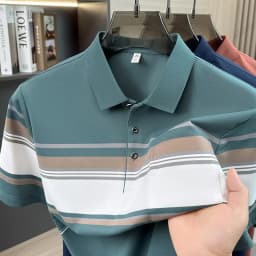 Fashion striped color blocked short sleeve polo shirt high-quality men's new comfort pocket T-shirt summer breathable casual top