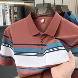 Fashion striped color blocked short sleeve polo shirt high-quality men's new comfort pocket T-shirt summer breathable casual top