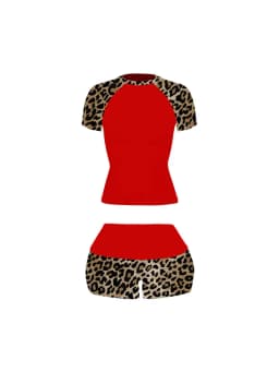 2026 New American Retro Leopard Pattern Splicing Top and Shorts Set Y2K Punk Street Fashion Trend Personalized Casual Hot Girl