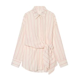 Women's Striped Shirt New 2026 Spring Long Sleeve V Neck Pocket Button Knot Decoration Loose Women Shirt & Blouses Female Tops